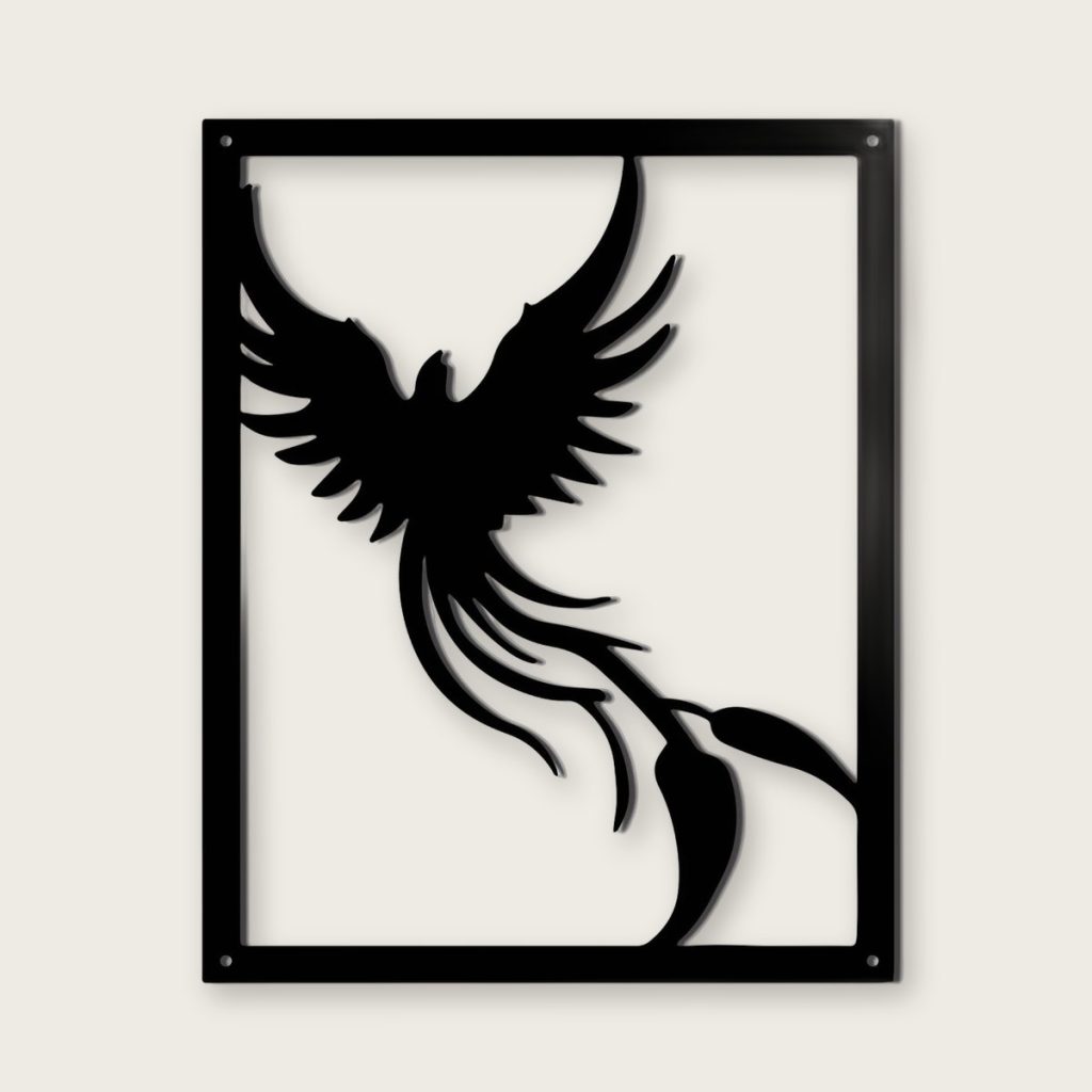 Metalen feniks wanddecoratie — 30 x 24 cm